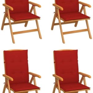 Rozkładane Krzesła Ogrodowe Z Poduszkami 4 Szt. Drewno Tekowe