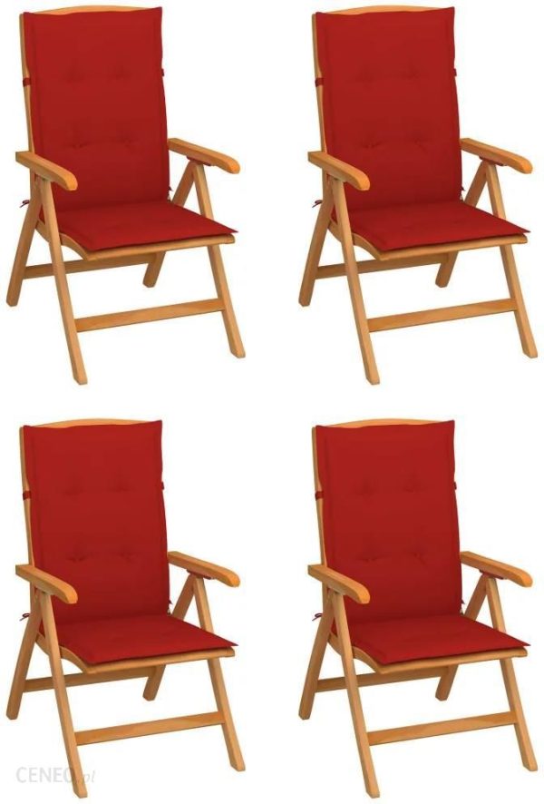 Rozkładane Krzesła Ogrodowe Z Poduszkami 4 Szt. Drewno Tekowe