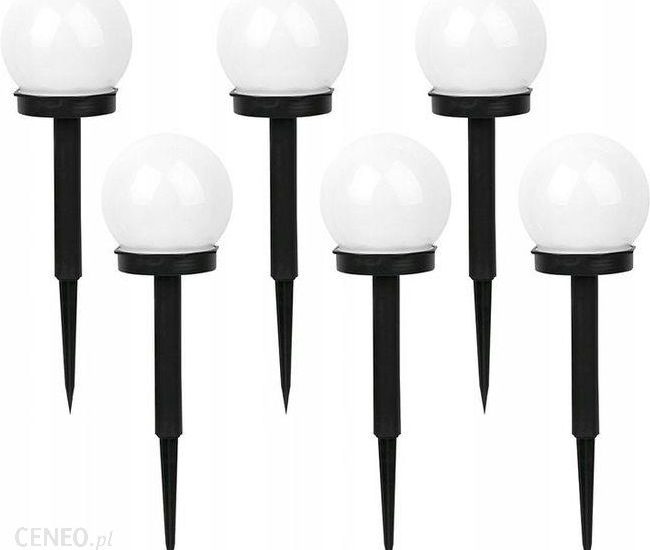Solarna Ogrodowa Kula Biała Led Wbijana 10Cm 6x