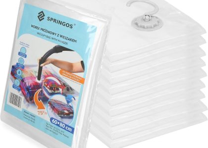 Springos Worki próżniowe 10 szt. 60x80cm z wieszakiem pokrowiec na ubrania