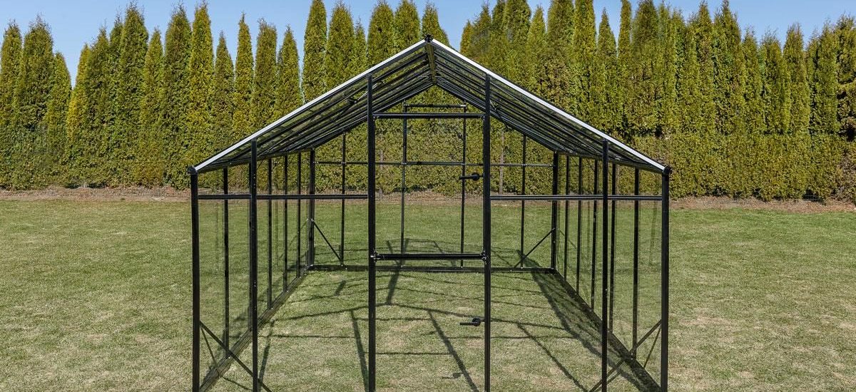 Szklarnia Sanus XL-24 wymiar 2,9×8,5m H=2,25m 24,6m2 szkło hartowane 4mm