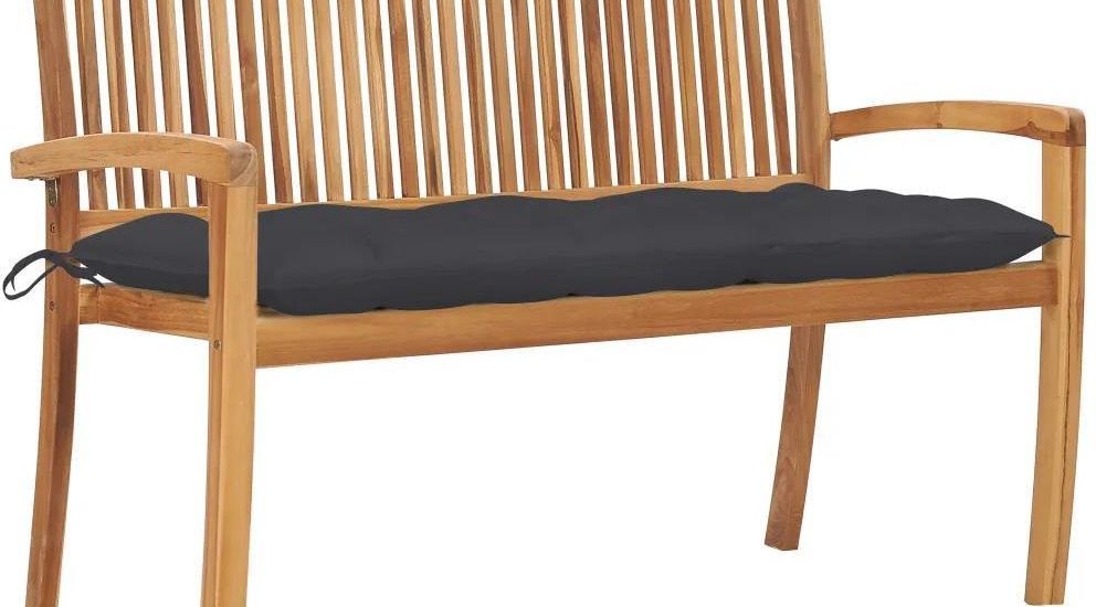 Sztaplowana Ławka Ogrodowa Z Poduszką 128,5 Cm Drewno Tekowe