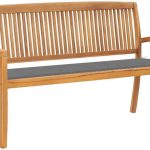Sztaplowana Ławka Ogrodowa Z Poduszką 159 Cm Drewno Tekowe