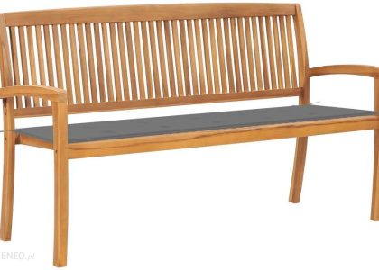 Sztaplowana Ławka Ogrodowa Z Poduszką 159 Cm Drewno Tekowe