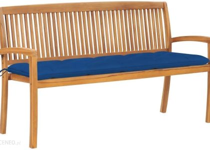 Sztaplowana Ławka Ogrodowa Z Poduszką 159 Cm Drewno Tekowe