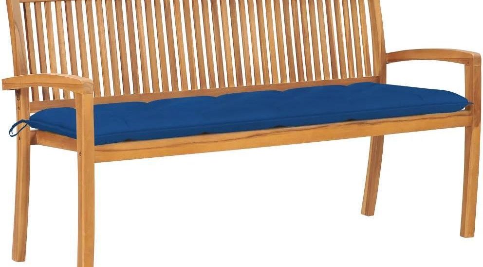 Sztaplowana Ławka Ogrodowa Z Poduszką 159 Cm Drewno Tekowe