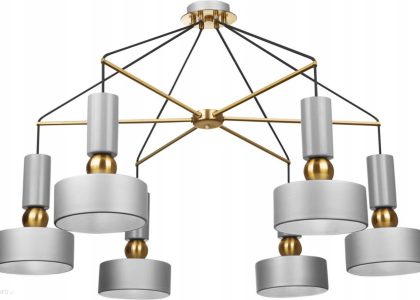 Toolight Lampa Sufitowa Żyrandol App661 Szara Złota Glamour (Osw07861)