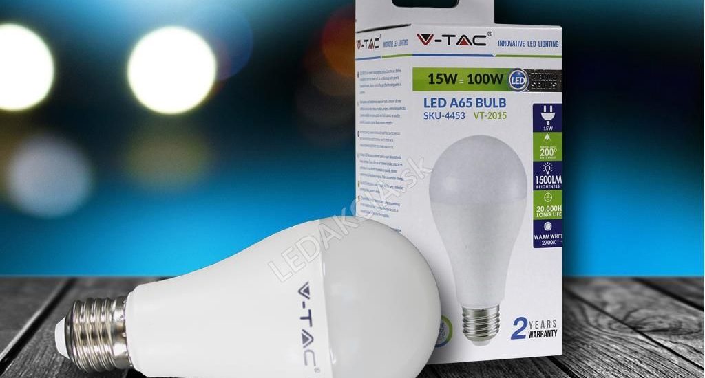 V-TAC E27 Żarówka LED 15W, A65 Ciepła biała 3000K (3800157608091)