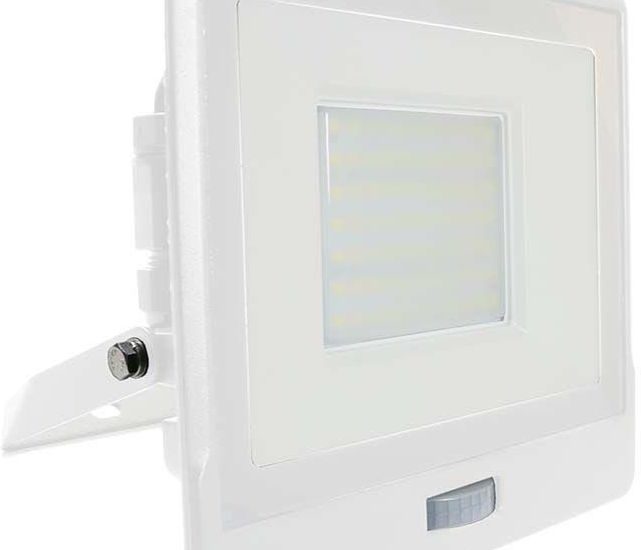 V Tac Naświetlacz Led 50W 4000Lm 4000K Ip65 Biały Z Mufą, Czujnikiem Ruchu I Funkcją Cut Off Samsung Chip Vt 158S W (3800157661362)