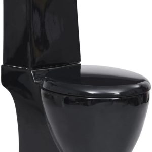 Vidaxl Ceramiczna toaleta ze spłuczką, okrągła, odpływ pionowy, czarna 3059889