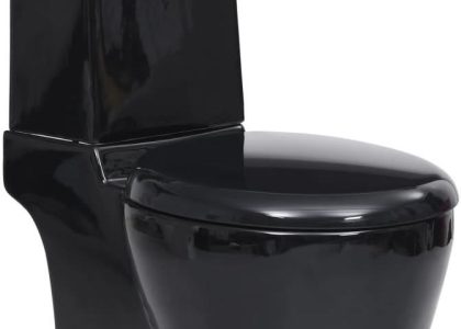 Vidaxl Ceramiczna toaleta ze spłuczką, okrągła, odpływ pionowy, czarna 3059889