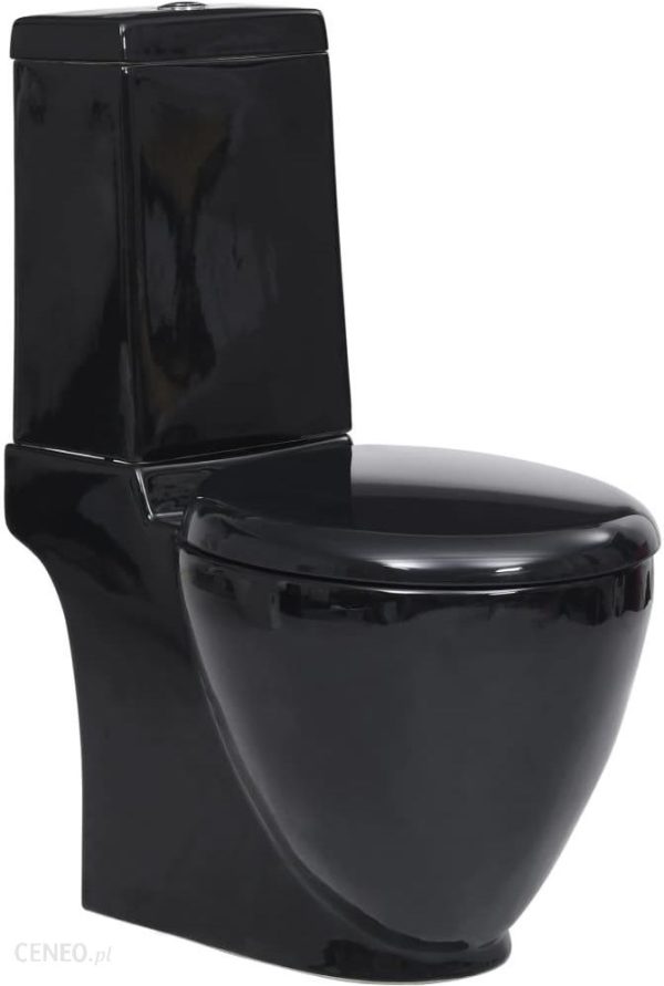 Vidaxl Ceramiczna toaleta ze spłuczką, okrągła, odpływ pionowy, czarna 3059889