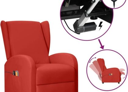 Vidaxl Elektryczny Fotel Masujący Uszak Winna Czerwień Ekoskóra 13452-3098960