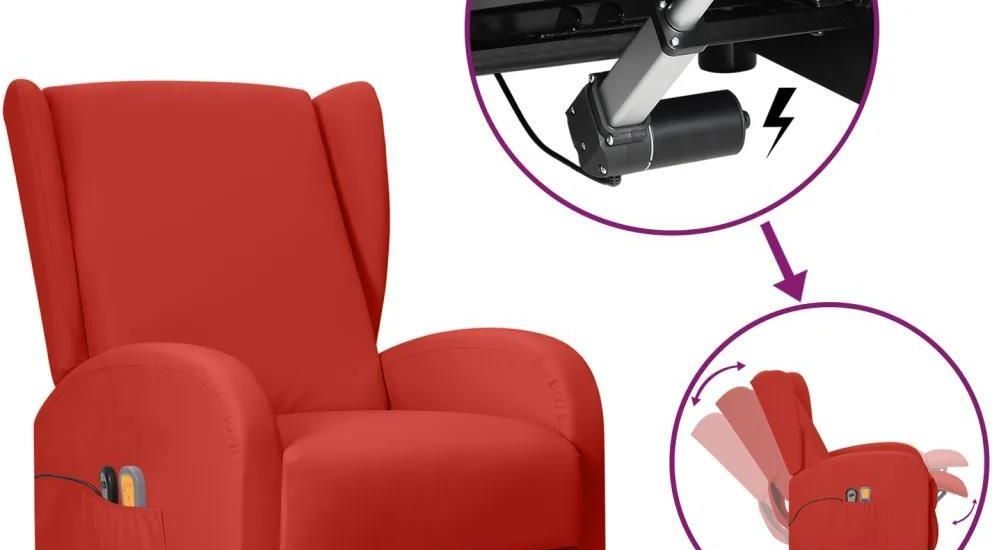 Vidaxl Elektryczny Fotel Masujący Uszak Winna Czerwień Ekoskóra 13452-3098960