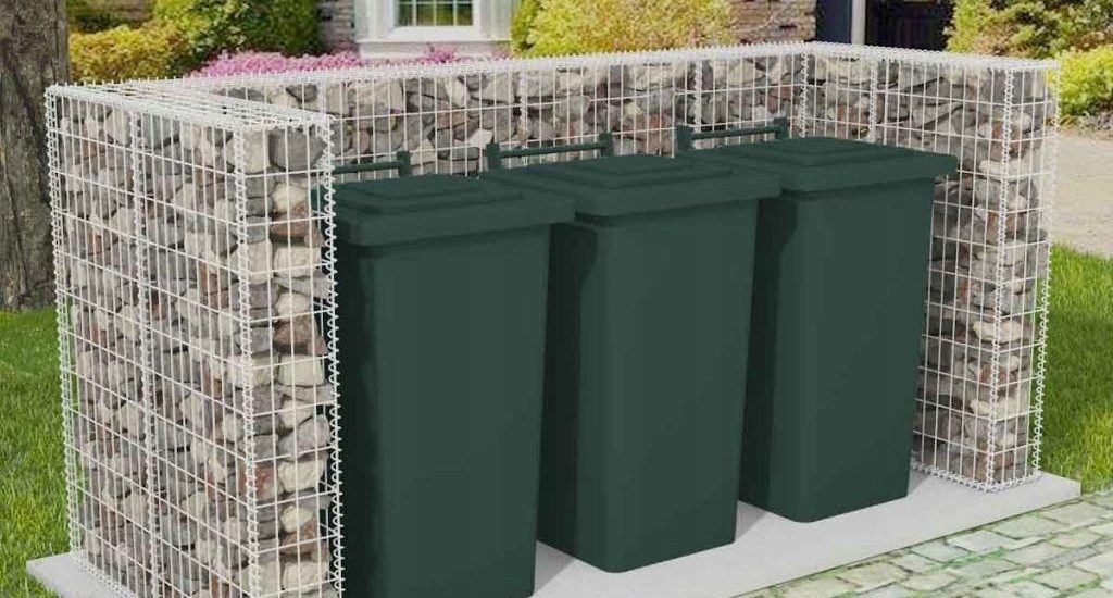 VidaXL Gabion osłonowy na 3 kosze na śmieci stalowy 250