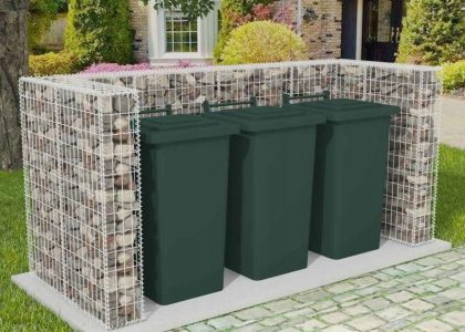 VidaXL Gabion osłonowy na 3 kosze na śmieci stalowy 250