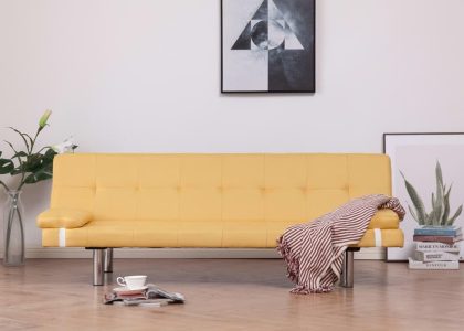 Vidaxl Kanapa Rozkładana Z Dwiema Poduszkami Żółta Poliester