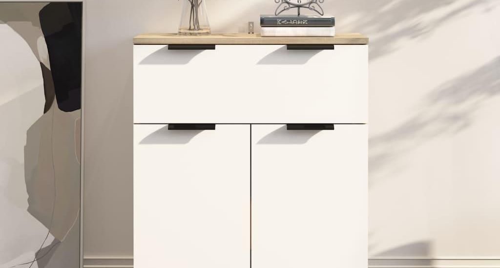 Vidaxl Komoda Biel I Dąb Sonoma 60X30X70 Cm Materiał Drewnopochodny 811093