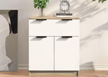 Vidaxl Komoda Biel I Dąb Sonoma 60X30X70 Cm Materiał Drewnopochodny 811093