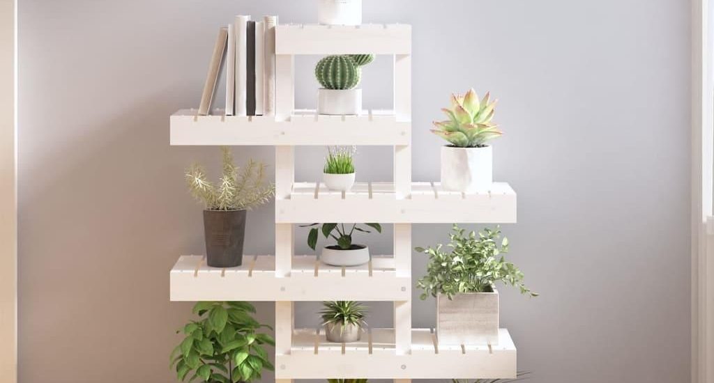Vidaxl Kwietnik Biały 85x25x109,5cm Lite Drewno Sosnowe
