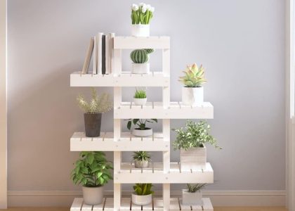 Vidaxl Kwietnik Biały 85x25x109,5cm Lite Drewno Sosnowe