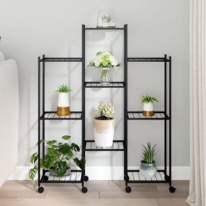 Vidaxl Kwietnik Z Kółkami 83X25X103 5 Cm Czarny Żelazny