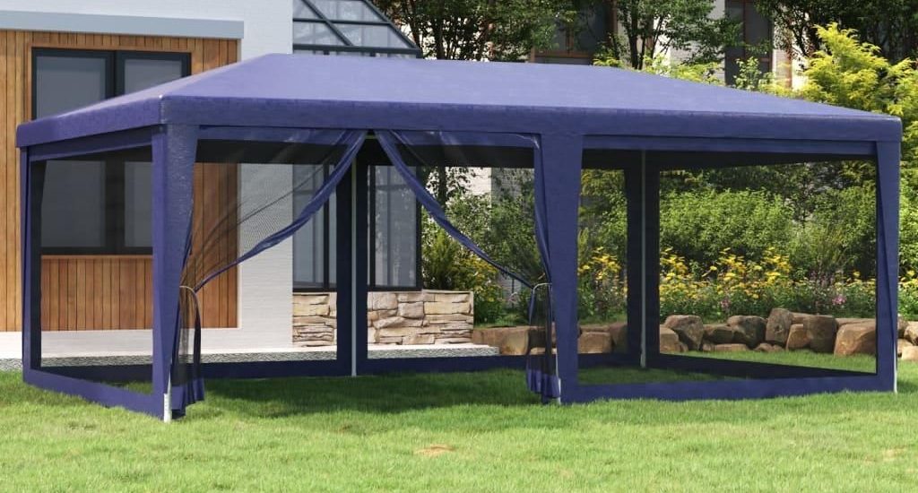 Vidaxl Namiot Imprezowy Z 6 Ścianami Z Siatki Niebieski 6x4m Hdpe 319257