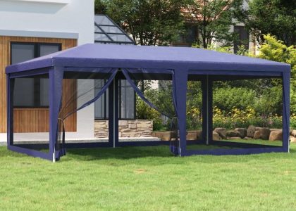 Vidaxl Namiot Imprezowy Z 6 Ścianami Z Siatki Niebieski 6x4m Hdpe 319257