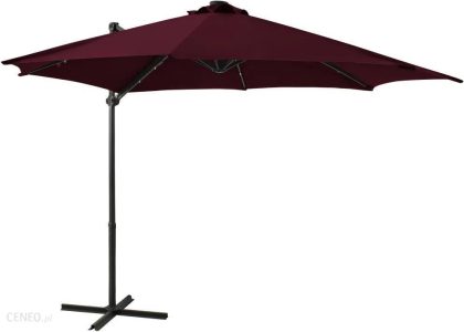 Vidaxl Parasol Wiszący Ze Słupkiem I Oświetleniem Led Bordowy 300cm