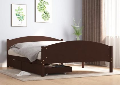 Vidaxl Rama Łóżka Z 2 Szufladami Ciemnobrązowa 140X200 Cm Sosnowa 3060656