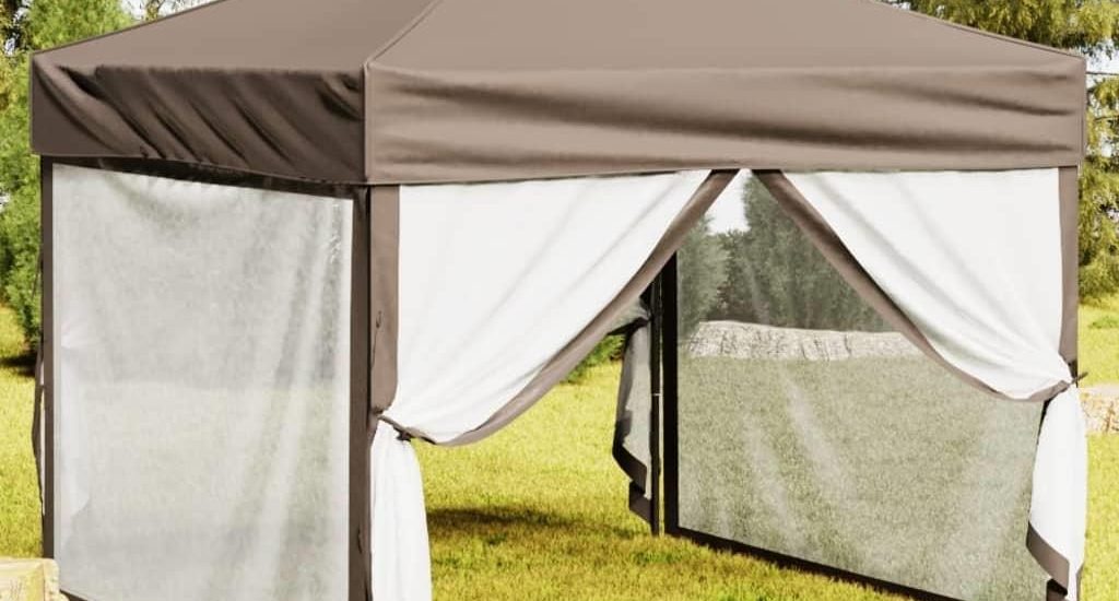 Vidaxl Składany Namiot Imprezowy Ze Ściankami Taupe, 3X3m