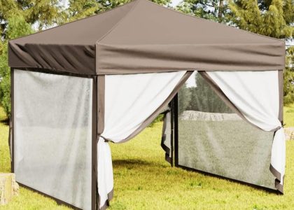 Vidaxl Składany Namiot Imprezowy Ze Ściankami Taupe, 3X3m