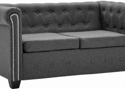 Vidaxl Sofa 2-Osobowa W Stylu Chesterfield Materiałowa Ciemnoszara