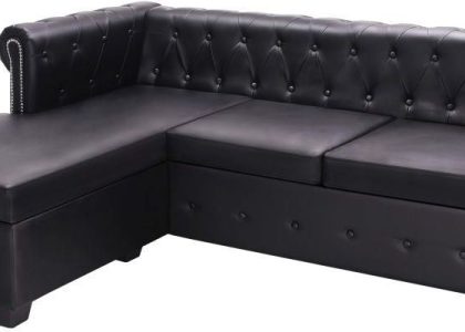 Vidaxl Sofa Chesterfield W Kształcie Litery L Sztuczna Skóra Czarna
