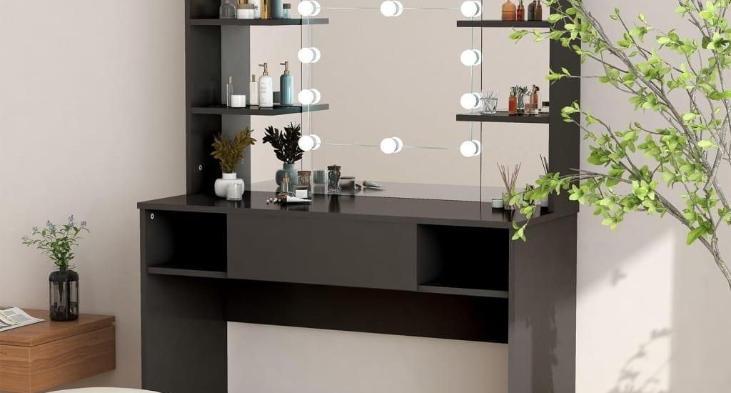 Vidaxl Stolik Do Makijażu Z Led 100X40X135Cm Mdf Czarny 331540
