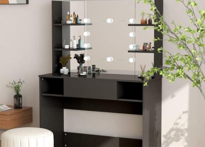 Vidaxl Stolik Do Makijażu Z Led 100X40X135Cm Mdf Czarny 331540