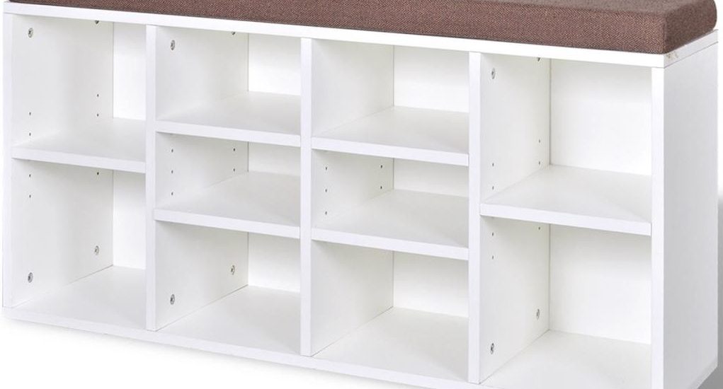 vidaXL Szafka na buty z siedziskiem, 10 przegród, biała