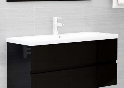 Vidaxl Szafka Z Wbudowaną Umywalką, Czarna, Wysoki Połysk, Płyta 3071574