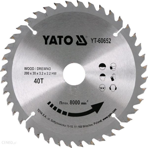 Yato Piła Tarczowa Do Drewna Z Węglikiem Wolframu 40T 200X30Mm YT60652