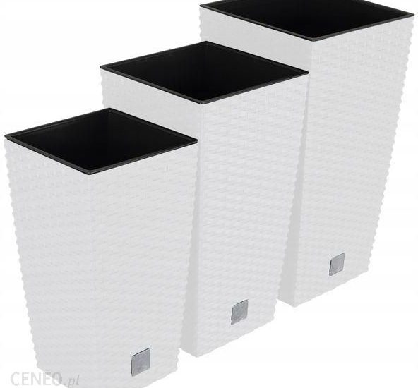 Zestaw 3X Doniczka Rattan Donica Biały + Wkład