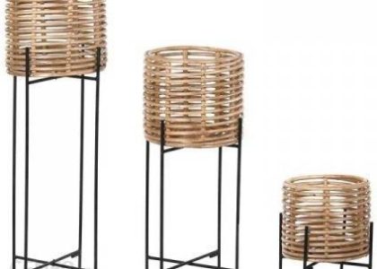 Zestaw Doniczek Dkd Home Decor Metal Rattan Bali 25X25X87cm