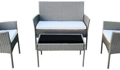 Zestaw Mebli Ogrodowych Technorattan 2X Fotel Sofa Stół Reno Szary 4Os.