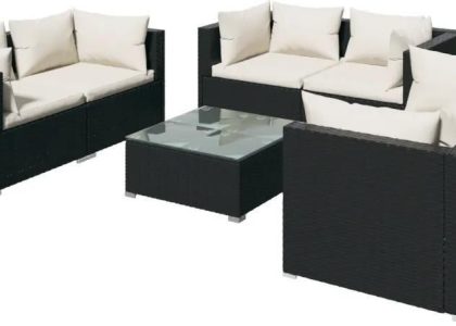 Zestaw Wypoczynkowy Do Ogrodu Poduszki Czarny Rattan Pe 7-Cz.